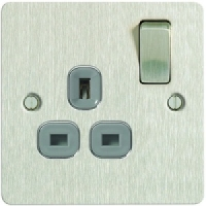 13A Switched Socket 1 Gang Brushed Steel Ultra Flat Plate