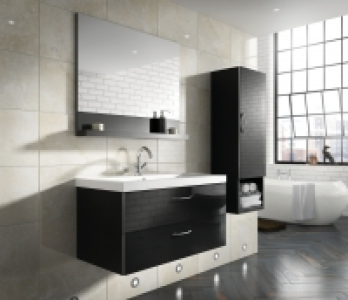 Bientina Mirror and Shelf Black Gloss 600mm