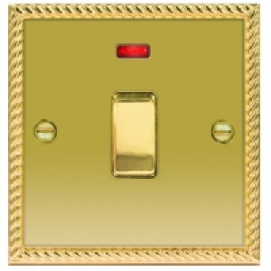 20A Light Switch + LED 1 Gang Polished Georgian Brass &pound;12.99