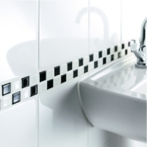 Wickes Black & White Gloss Ceramic Mosaic Border Tile 200 x