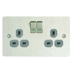 Wickes 13A Switched Socket 2 Gang Brushed Ultra Flat Plate £12.99