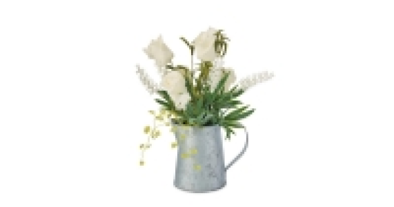 Vintage Metal Jug - White Rose