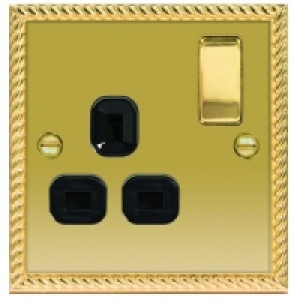 13A Switched Socket 1 Gang Georgian Brass