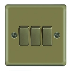 10AX Light Switch 3 Gang 2 Way Pearl Nickel Raised Plate