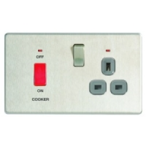 45A Cooker Switch & 13A Socket Brushed Steel Screwless Flat