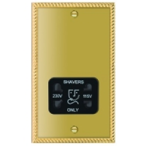 Dual Voltage Shaver Socket 2 Gang Georgian Brass