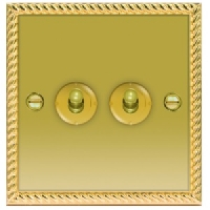 10AX Toggle Light Switch 2 Gang 2 Way Polished Georgian Bras £9.99