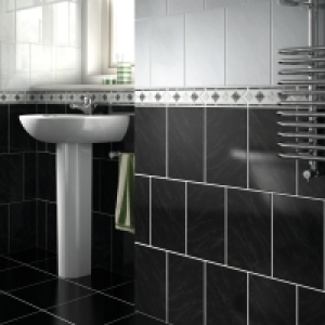 Wickes Caceres Grey Gloss Ceramic Border Tile 200 x 75mm