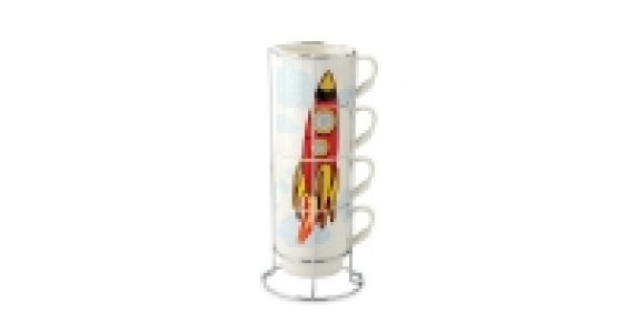 Rocket Print Stackable Mugs 4 Pack