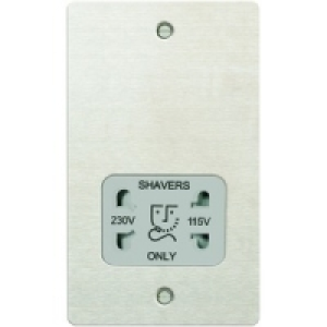 Dual Voltage Shaver Socket 2 Gang Brushed Steel Ultra Flat P