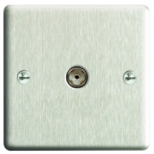 Coaxial Socket 1 Gang Brushed Steel Raised Plate