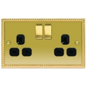 Wickes 13A Switched Socket 2 Gang Georgian Brass Raised Plat £9.99