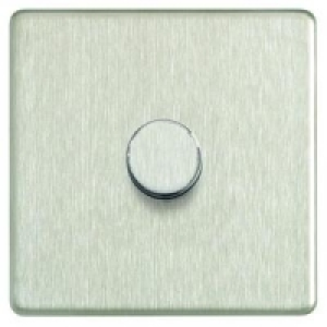 Dimmer Switch 1 Gang 2 Way 400W Brushed Steel Screwless Flat