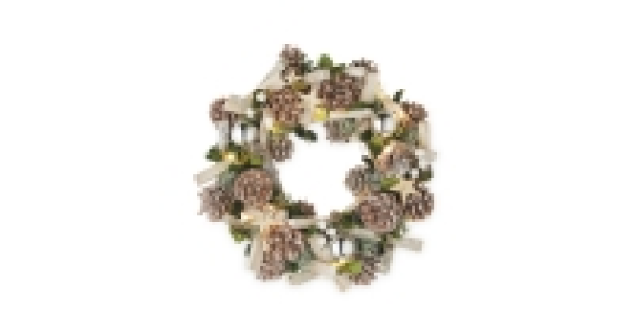LED Pine Cone, Star and Wood Wreath