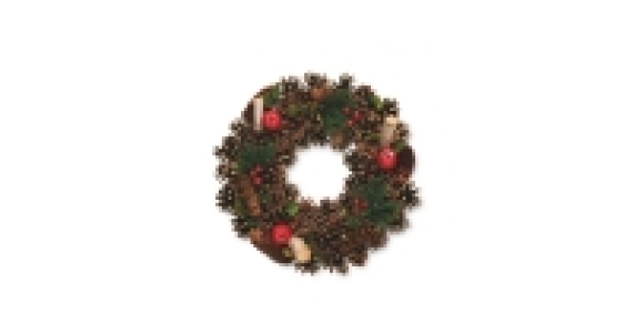Dark Pine Cone and Red Décor Wreath