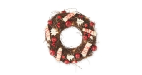 LED Red Apple and Wooden Tree Wreath
