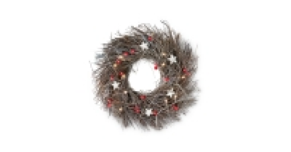 LED Red Berry and Star Twig Wreath