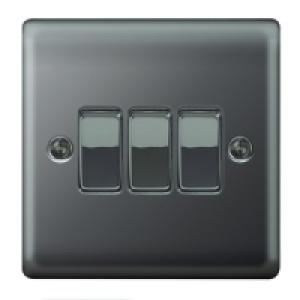 10AX Light Switch 3 Gang 2 Way Black Nickel Raised Plate £10.49