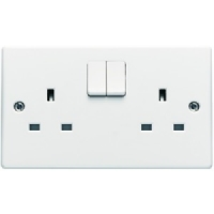 13A Slimline Switched Socket 2 Gang White