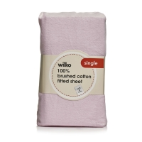 Wilko  Wilko Brushed Cotton F/Sheet Sgl Pink