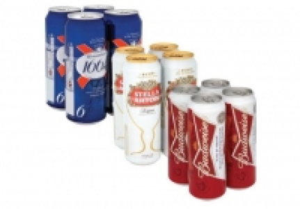 Stella Artois 4.8%, Budweiser 4.8%, Kronenbourg £5.50