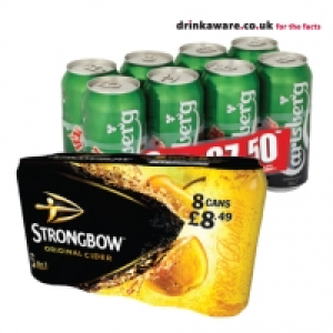 Carlsberg (7.50 Price Marked Pack), Strongbow (8.49 Price Ma