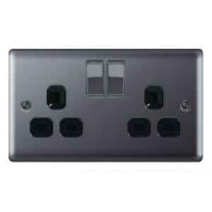 Wickes  Wickes 13A Switched Socket 2 Gang Black Nickel Raised Plate