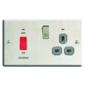 Wickes 45A Cooker Switch & 13A Socket Brushed Steel Raised P £19.49