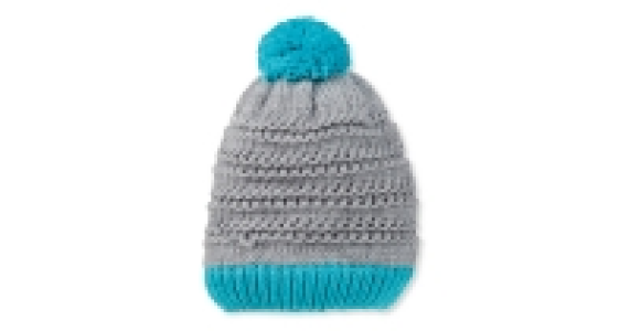 Grey/Aqua Knitted Pompom Hat