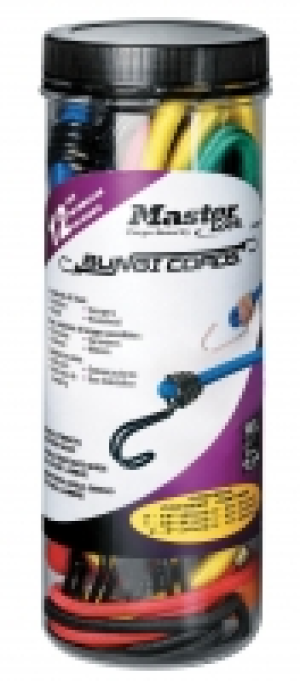 Master Lock Jar of 12 Twin Wire Bungees (4 x 60+ 4 x 80+ 4 x