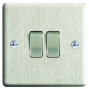 Wickes 10A Light Switch 2 Gang 2 Way Brushed Steel Raised Pl £8.49