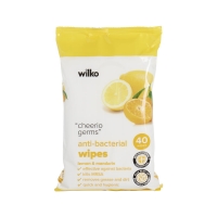 Wilko  Wilko Anti Bacterial Lemon and Mandarin Wipes 40pk