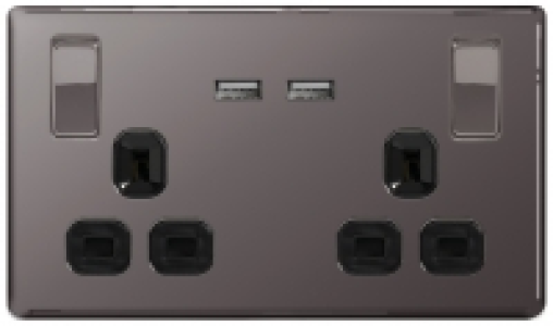 Wickes 13A Switched Socket + USB Charger 2 Gang Black Nickel £23.99