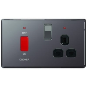 Wickes 45A Cooker Switch & 13A Socket Black Nickel Screwless £29.99