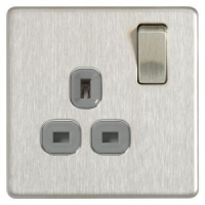 Wickes 13A Switched Socket 1 Gang Brushed Screwless Flat Pla