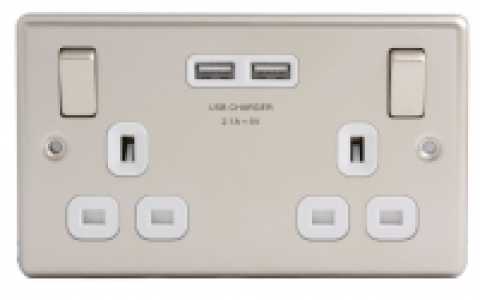 Wickes Pearl Nickel 13 Ampmp 2 Gang Switched Socket with 2 x
