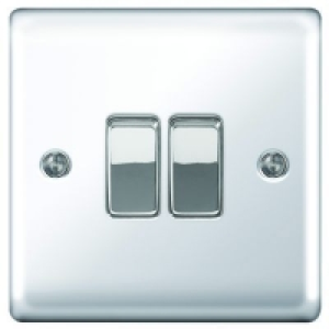 Wickes 10A Light Switch 2 Gang 2 Way Polished Chrome Raised