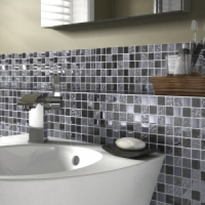Wickes Black Gloss Stone Mix Mosaic Tile Sheet 300x300mm Sto £9.99
