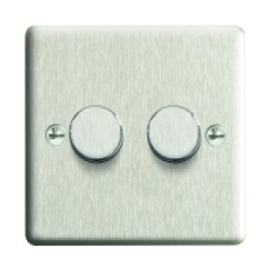 Wickes Dimmer Switch 2 Gang 2 Way 400W Brushed Steel Raised  &pound;15.49