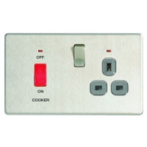 Wickes 45A Cooker Switch & 13A Socket Brushed Steel Screwles £29.99