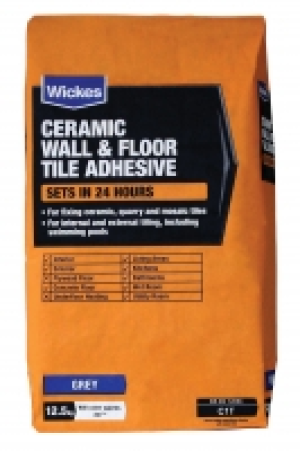 Wickes Ceramic Tile Adhesive Grey 12.5kg £12.99