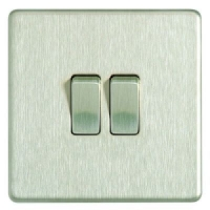 Wickes 10A Light Switch 2 Gang 2 Way Brushed Steel Screwless £14.49