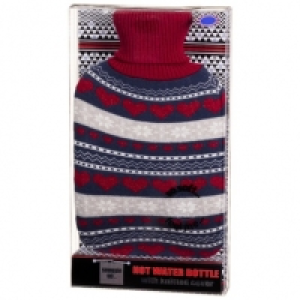 Knitted Design Hot Water Bottle - Hearts