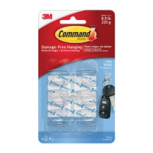 Command Mini Hooks with Strips Clear 6 Pack &pound;3.99