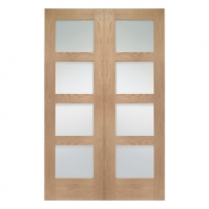 Wickes Marlow Glazed Internal Rebated Oak Veneer Door Pair 1