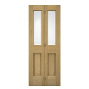 Wickes Cobham Internal Bi-Fold Door Oak Veneer Glazed 4 Pane