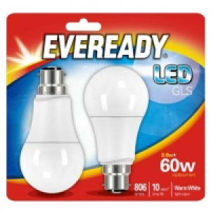 Eveready LED GLS Bulbs B22 60W 2pk