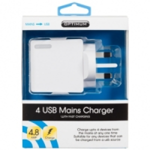 Optimum 4 Port USB Mains Charger With Fast Charging £6.99