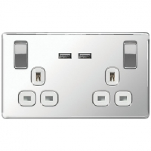 Wickes 13A Switched Socket + USB Charger 2 Gang Polished Sil