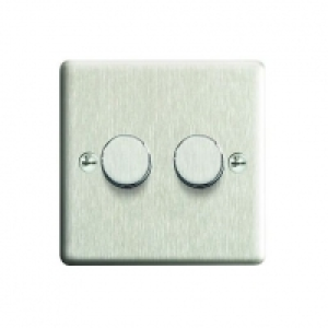 Wickes Dimmer Switch 2 Gang 2 Way 400W Brushed Steel Raised